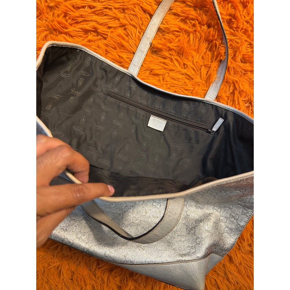 Gucci Joy Tote Metallic Silver Guccissima GG Monogram Leather Shoulder Bag - Picture 2 of 9